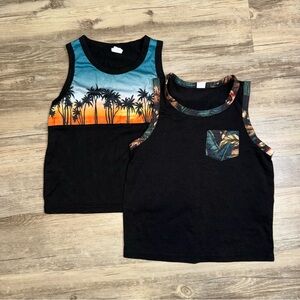 SHEIN Kids Tank Tops - Black with Tropical Print